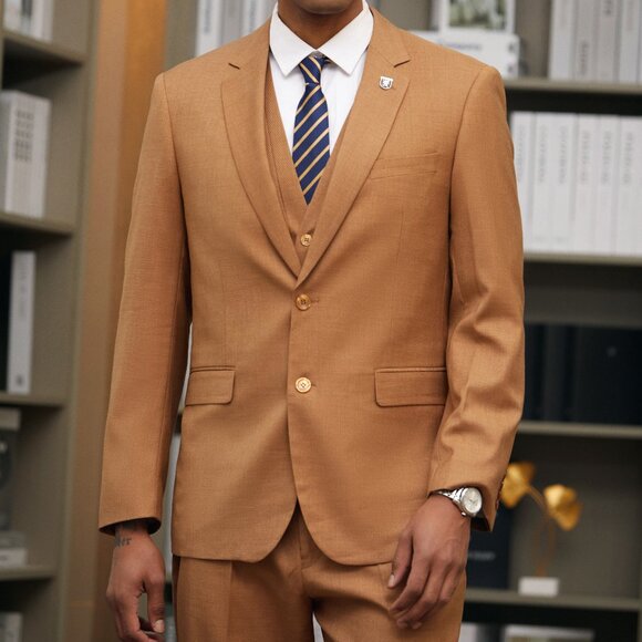 Rust Notch Lapel 3 Piece Stacy Adams Men's Suit - Picture 2 of 6